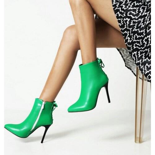 Ladies PU Short Boots Spring Autumn Fashion Lace-Up Zipper Womens Shoes Sexy Stiletto Plus Size Winter Warm Ankle Boots 34-45