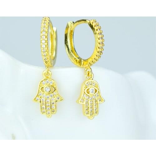Evil eye earrings European and American personality hamsa palm earrings fashion temperament wild earrings wholesale inlaidzircon