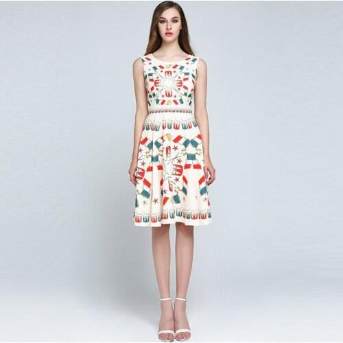 High Quality 2018 Spring&Summer Newest Fashion O-Neck Sleeveless Colorful Drums And Sax Print Elegant Dress women