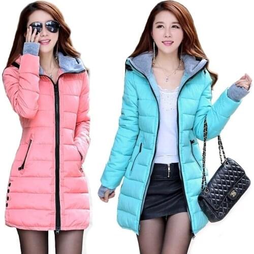 2021 women winter hooded warm coat candy color cotton padded jacket female long parka womens wadded jaqueta feminina