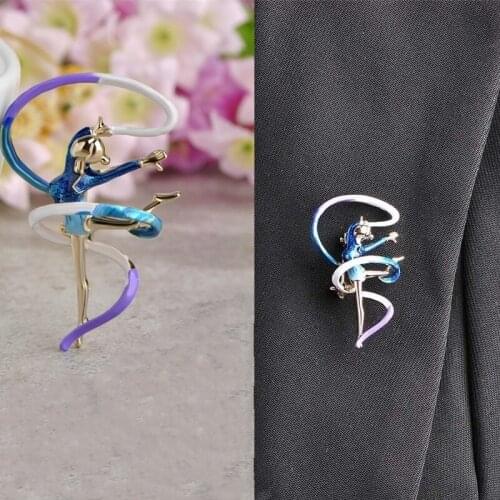 Golden Enamel Brooch Sports Gymnastics Rotating Girls Ribbon Brooch Clothes Accessories Ladies Jewelry Brooch