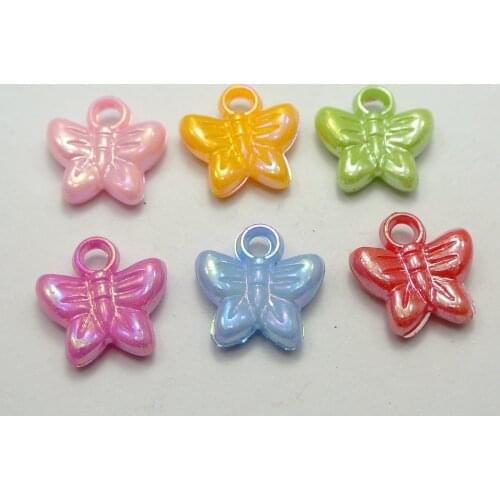 100 Mixed Color Plastic Butterfly Charms Pendants 15X15mm