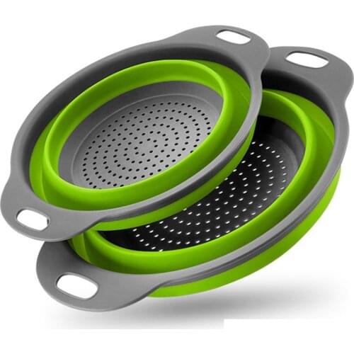 2pcs/set Foldable Silicone Colander Fruit Vegetable Washing Basket Strainer Collapsible Drainer With Handle Kitchen Tool
