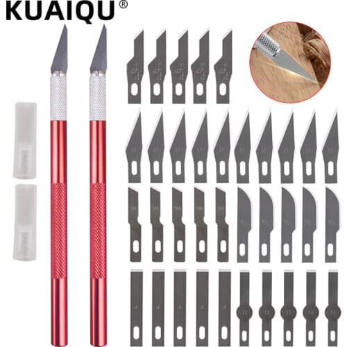 2pcs Non-Slip Metal Scalpel Carving Knife Set Cutter Engraving Craft knives+ 35pcs Blades Phone PCB DIY Repair Hand Tools