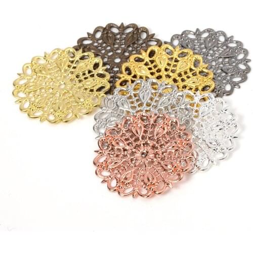 20pcs 35mm Filigree Flower Peacock Feather Wrap Charm Connectors Gold Bronze Tone Color for Jewelry Making Supplies DIY Findings