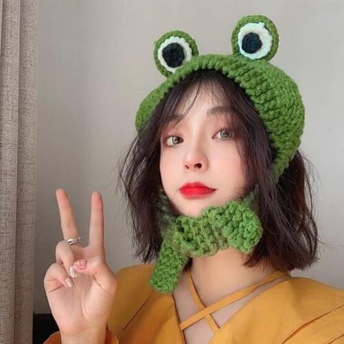 2021Unisex Funny Frog Hat Cute Crochet Knitted Hat Ear Protection Beanie Hats Cap Photography Prop For Party Daily Winter Bonnet