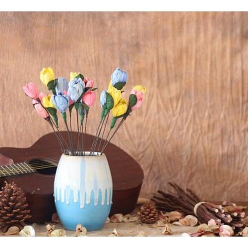 5pcs Blue/Yellow/Pink Tulip Water Lily Dried Flower For Wedding Party Home Hotel Decoration DIY Bouquet Project Accessory