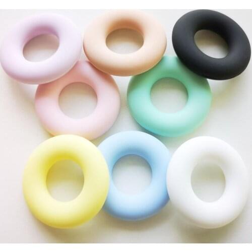 50pcs Silicone Donut Beads Pendant Baby Round Rings Teether BPA Free Loose Beads DIY Baby Toys Teether Necklace Pacifier Chain