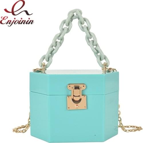 Acrylic Hexagon Box Handbag for Women Party Clutch Bag Mini Crossbody Bag Fashion Purses Candy Color Shoulder Bag 2021 Wedding