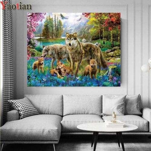 5d Diy diamond painting wolves family full drills diamond embroidery rhinestone painting Decor diamond mosaic forest nature art