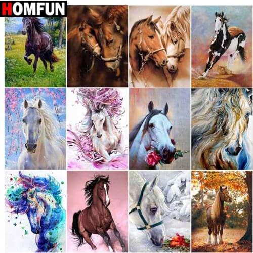 HOMFUN Diamond Painting Full Square/Round Diamond "Color horse animal" Pattern Embroidery Cross Stitch 5D Rhinestone Painting