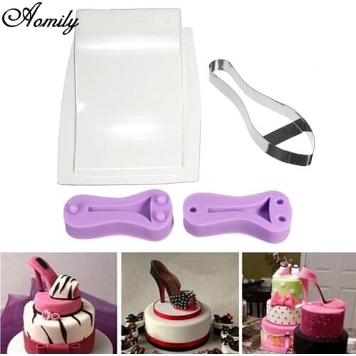 Aomily Silicone Stainless High Heel Fondant Cake Mould Kit Women Shoe Shape Chocolate Cookies Mold Birthday Party Cake Tools