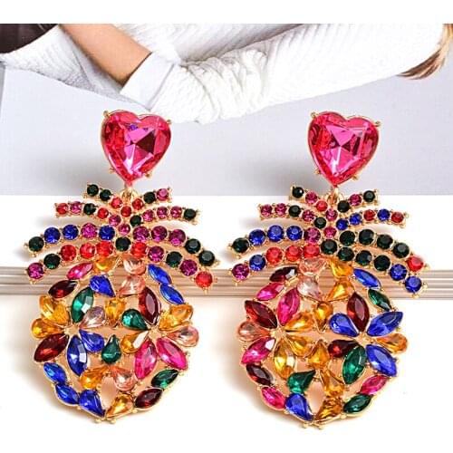 Boho Luxury Multicolored Fruit Crystal Big Dangle Drop Earrings For Women Pineapple Shaped Earrings Fashion Accessories