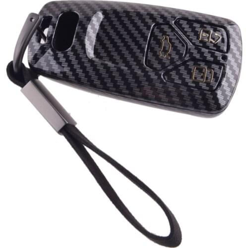 3 Buttons Remote Key Case Fob Cover Shell with Chain Carbon Fiber Style ABS Fit for Audi A4 A5 Q5 Q7 S4 S5 SQ5 TT 2018 2019 2020