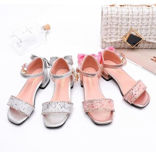Children Sandals Open Toe Flat Sandals Rhinestone Bowknot Princess Shoes with Heel Fashion Beach Shoes SJD034