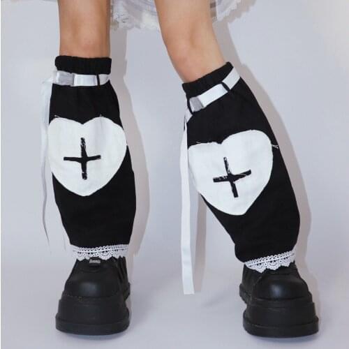 Ruibbit Leg Warmers Harajuku Punk Dark Love Cross Pile Socks Leg Cover