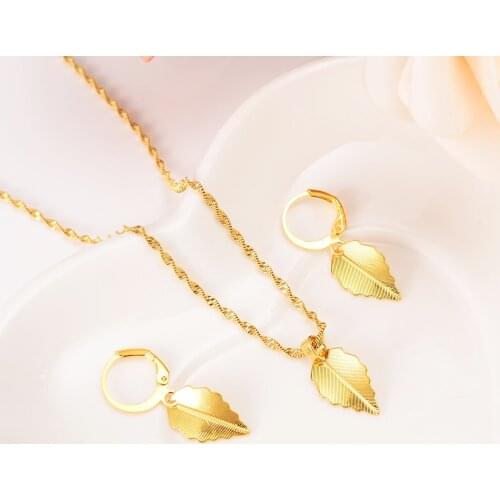 Dubai India Gold Color Leaf Necklace Earrings Jewelry Set Women African Jewellery conjunto de brincosSet for Women Girls gifts