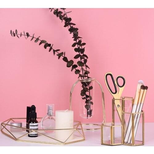 Nordic Creative Transparent Glass Tabletop Multifunctional Stationery Collection And Furnishings Metal Personality Pen Holder