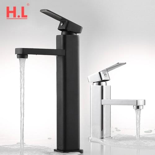 Square Black/Chrome Bathroom Basin Faucet Tall Washbasin Mixer Tap Sink Faucet Single hole Torneira da bacia