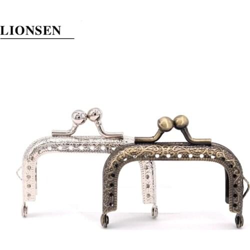 LIONSEN 2pcs 6.5 cm Antique bronze Silver Bead Head Square Metal Coin Purse Frame Kiss clasp DIY Bag accessory
