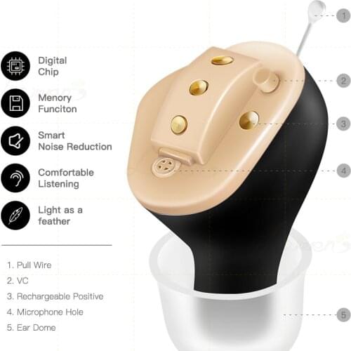 C55 Mini Hearing Aid Ear Sound Amplifier CIC Adjustable Invisible Wireless USB Rechargeable Device For Elderly Hearing Loss Aids