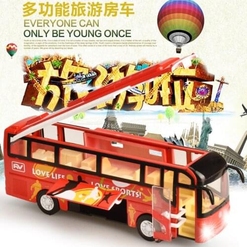 Simulation Tour Bus Alloy Car Model Children Acousto-optic Return Toy Cars with Light and Music Gift for Children Boys Toys