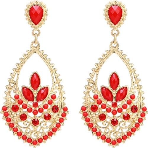 ORNAPEADIA Fashion Bohemian Earrings for Women Hollow Ethnic Style Earrings Alloy Crystal Earrings Spot Wholesale Korean Fashion