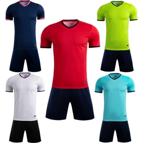 Men short sleeve red soccer jersey set blue adult football uniform boy green kids soccer shirt customized name DIY number