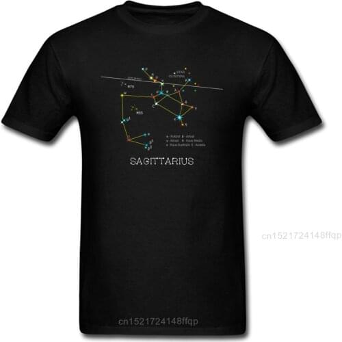 Men T Shirt Zodiac Constellation Sagittarius T-shirt Black Tops Geek Tshirts Summer 100% Cotton Tops Fall Gift Clothing No Fade