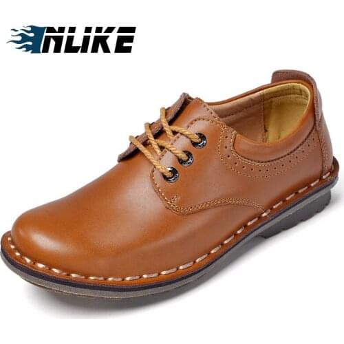 INLIKE High Quality Genuine Leather Men Shoes Spring Work Safety Couple shoes Casual Shoes Fashion Flats Oxfords