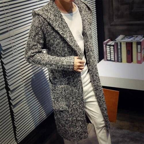 Autumn Winter Loose Long Mens Cardigans Sweaters New Fashion Big Size Jumpers Mens Hooded Sueter Knit Sweater Jersey Sudaderas