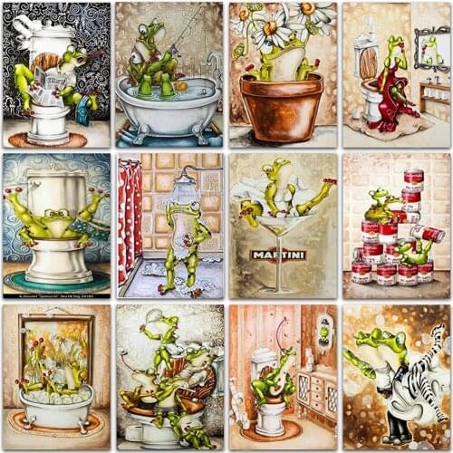 5D DIY Diamond Painting Kit Cartoon animal Frog toilet Full Square&Round embroidery mosaic Cross stitch Paint home decor sale