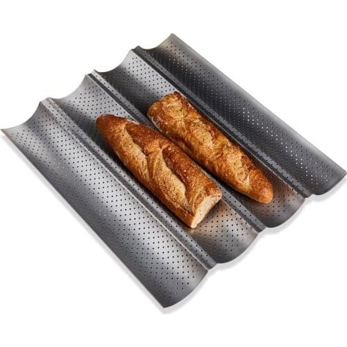 New 100% Food Grade Carbon Steel 4 Groove 3 Groove 2 Groove Wave French Bread Baking Tray For Baguette Bake Mold Pan Hot