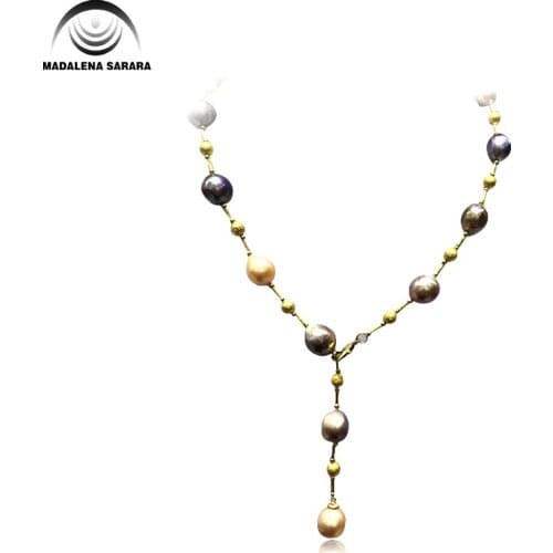 MADALENA SARARA Elegant AA 8-10mm Baroque Freshwater Pearl Natural Pink Purple Necklace Easy Style 20"