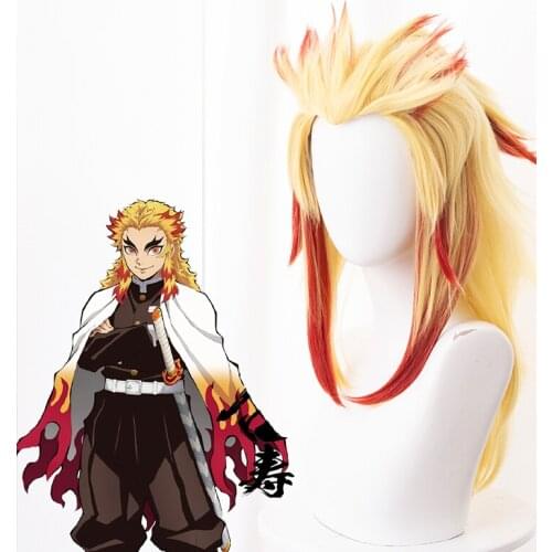 Demon Slayer Kimetsu no Yaiba Rengoku Kyoujurou Cosplay Wig 50cm Heat Resistant Synthetic Hair Halloween Cosplay Wig