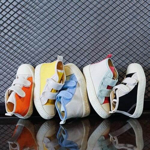 Childrens Canvas Shoes 2021 High-top Magic Stickers Fashion Casual Color Matching Boys and Girls Shoes Casual Flats All-match