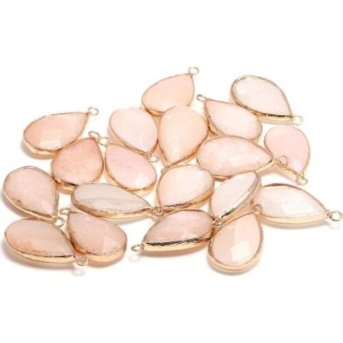 New 5pcs Natural Stone Water Drop Shape Section Pink Aventurine Pendants for Jewelry Making DIY Necklace Size 16x30mm