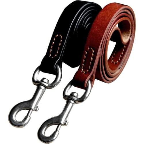 Genuine Leather Dog Leash Pet Training Lead Prevent Bite Black and Brown for German Shepherd Rottweiler Lab