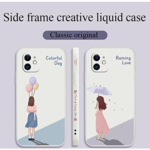 Simple Girl Back View Phone Case For iPhone 12 Pro Max 11 X XS XR XSMAX SE2020 8 8Plus 7 7Plus 6 6S Plus Liquid Silicone Cover