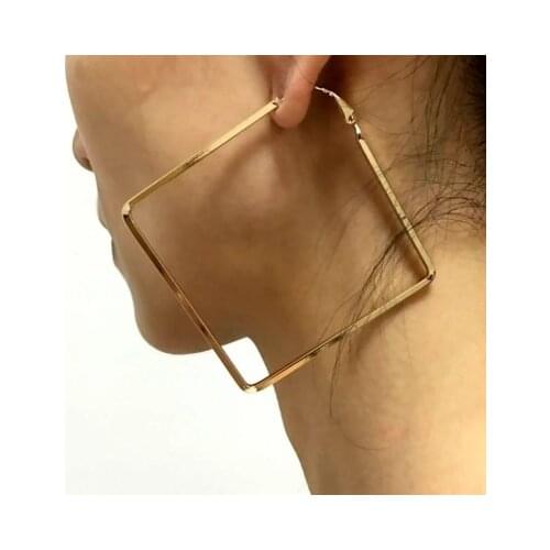 MESTILO Simple Punk Big Gold Sliver Square Hoop Earrings For Women Fashion Exaggeration Geometric Oversizd Large Hoop Earrings