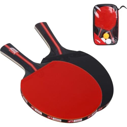 2pcs/lot Table Tennis Bat Racket Double Face Pimples In Long Short Handle Ping Pong Paddle Racket Set With Bag 3 Balls