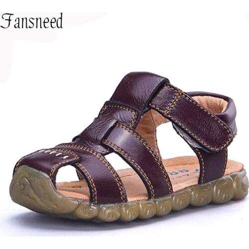 Children shoes genuine leather cowhide sandals half hole single shoes casual comfortable summer male