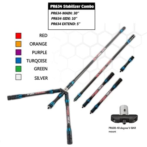 Topoint PR634 Balance Stabilizer Combo Main-Bar+Side-Bar+Extend-Bar+V-Bar For Compound/Recurve Bow Archery Shooting