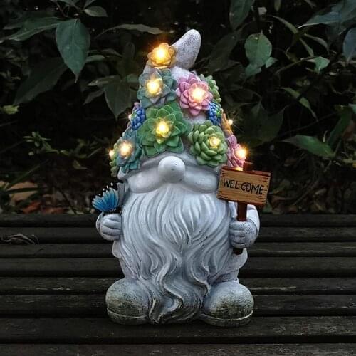 Funny Garden Gnome Resin Figurines Model Decorative Solar Lamp Outdoor Lawn Yard Ornament Home Desk Kawaii Statue Accessories