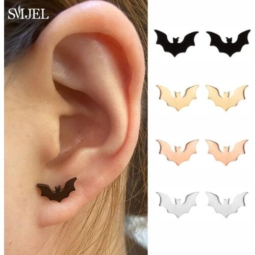 Stainless Steel Bat Stud Earrings For Women Men Punk Funny Halloween Party Gift Black Bat Earings Studs Jewelry Wholesale