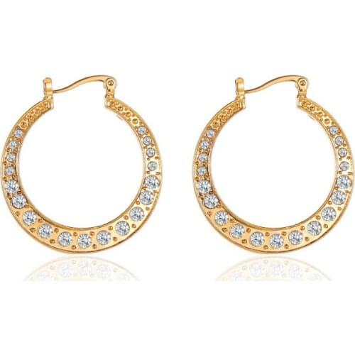 Vintage Bling Starry Clear Crystal Fashion Simple Charm Golden Sleeper Alloy Hoop Earrings For Women