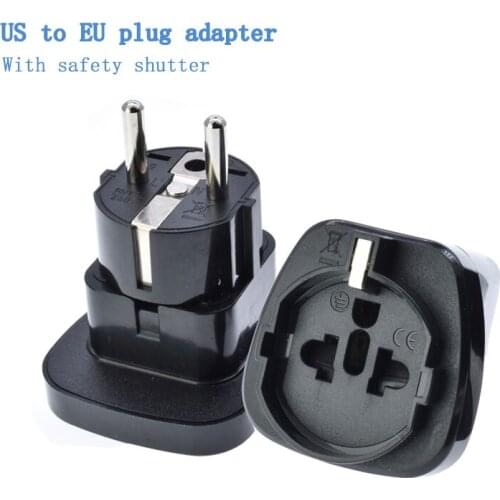 1pcs US to EU plug adapter type F round 2 pins with safety shutter European schuko Russia Korean Japan conversion plug