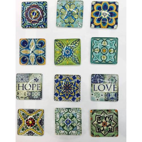 20mm 25mm Random mixed Square Flower Hope Love Glass Cabochon Flatback Photo Base DIY Jewelry Making accessory by pair 10pcs