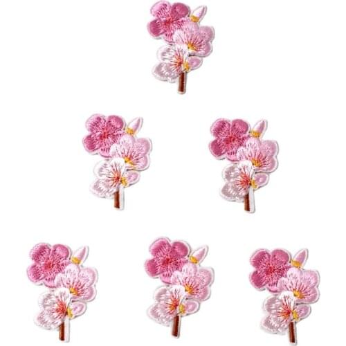 10pcs Embroidered Cherry Flower Patches Iron On Sew On Peach blossom Stickers DIY Handmade Patchwork Crafts Fabric Appliques