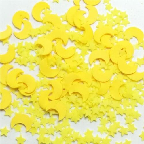 100g Cute Yellow Star Moon Slices Polymer Hot Clay Sprinkles for Phone Nails Art Decoration Crafts DIY Making Slime Accessories